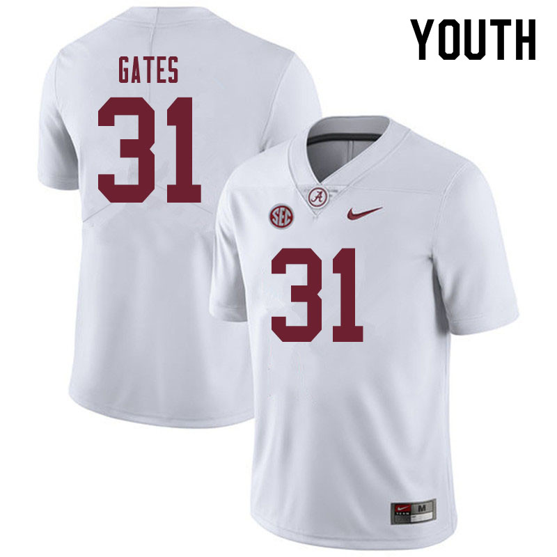 Alabama Crimson Tide Youth A.J. Gates #31 White NCAA Nike Authentic Stitched 2019 College Football Jersey NH16M83JK
